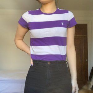 Ralph Lauren Purple and White Striped T-Shirt